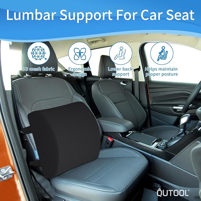 Lumbar Support Pillow for Office Chair, Memory Foam Office Chair Back Support,Lower Back Pillow for Car Seat, Back Pain Relief, Back Pillow for Chair with Adjustable Strap and Mesh Washable Cover