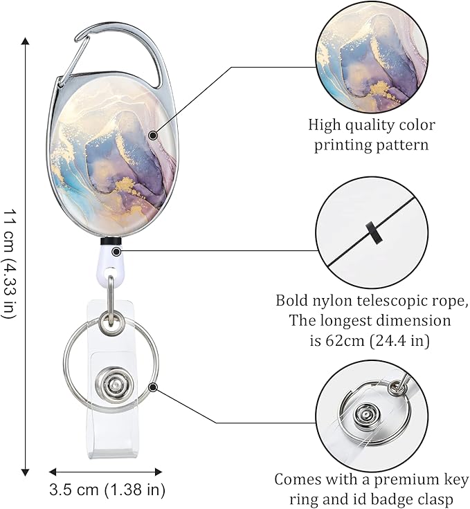 Badge Reels Retractable，Double Sided Color Print Pattern Retractable Badge Holders，with Retractable Keychain, Badge Clip and Key Ring，Durable Nylon Retractable Rope
