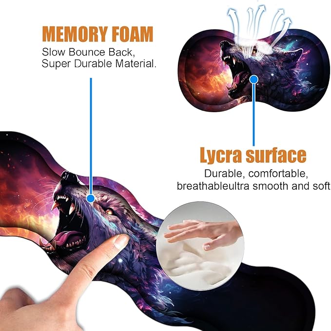 4 in 1 Ergonomic Keyboard Wrist Rest & Mouse Pad Wrist Rest Set, Large XXL Gaming Desk Mat 31.5"x 11.8" with Non-Slip Base, Memory Foam for Home Office Study Gaming, Wolf Howling