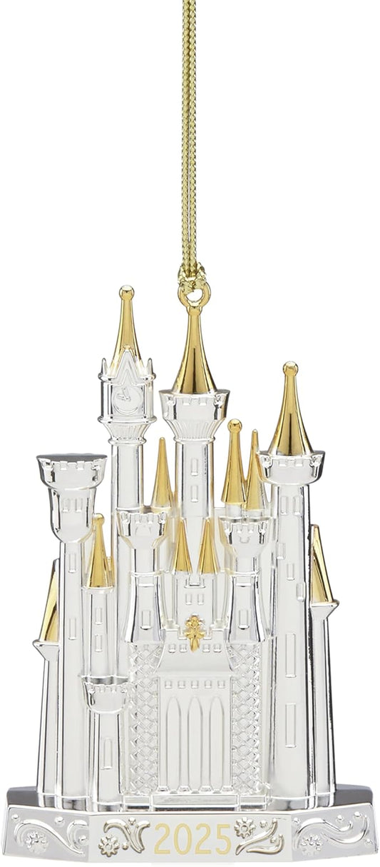 Lenox Ornament, 2025 Cinderella Castle Silverplate Ornament, Silverplated Stainless Steel Material with Gold Accents, Gold Hanging Cord, Christmas Decoration, Tree Decor, Christmas Ornaments (1 Piece)