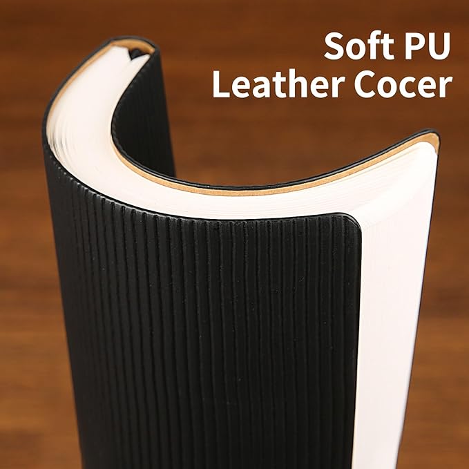 Lined Journal Notebook for Work College Ruled Note Book 5.79"x8.27" A5 PU Leather Daily Journaling 216 Pages for Women Men Writing Home School Supplies Business (Black)