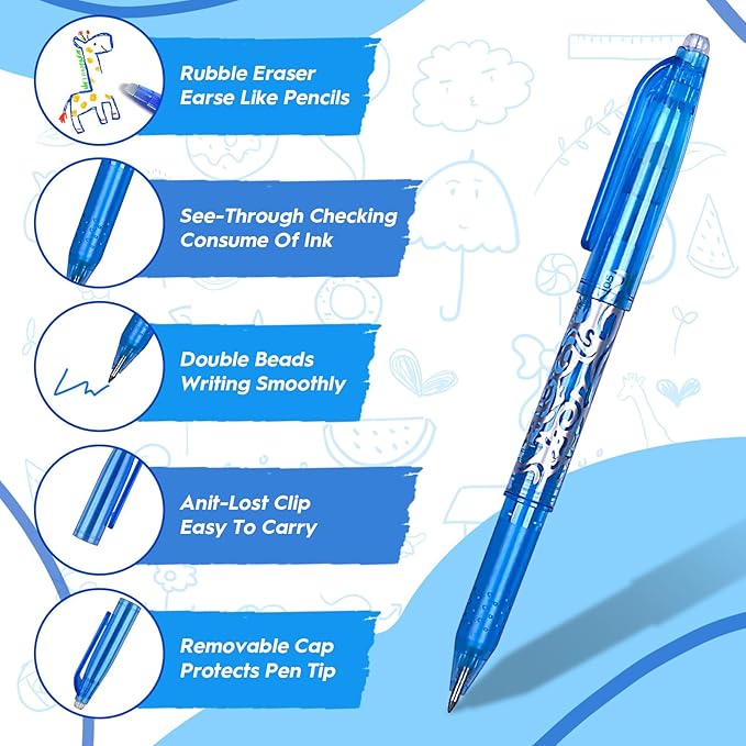 Erasable Pens 0.5mm 12pcs Ballpoint Pens No Smear Liquid Ink Gel Pens Rollerball Pen Erasable Pen Bulk Comfortable Grip Smooth Writing Ideal for Business College Notetaking