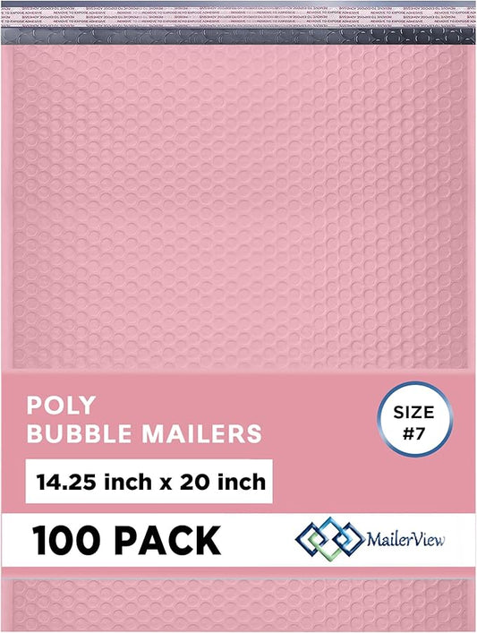 Light Pink Extra Large Poly Bubble Mailers 14.25x20 inch #7 | Self Seal Large Padded Envelopes | Air Cushioned Bubble Mailer | Usable Size 14.25x19 Lightweight Mailing Shipping Bags| 100 Pack Bulk