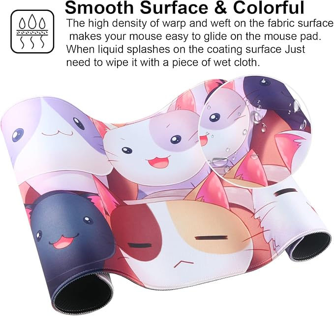 Large Gaming Mouse Pad with Stitched Edges,[27.5x11.8In] Extended Mouse Pad with Non-Slip Natural Rubber Base for Gamer/Desktop/Office/Home (70x30 Cat)