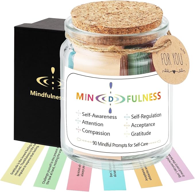 Mindfulness Jar Motivational and Inspirational Cards with 90 Daily Affirmations Anxiety Relief Relaxation Self Care Fathers Gifts for Dad Father Man Women Office Desk Accessories for Work