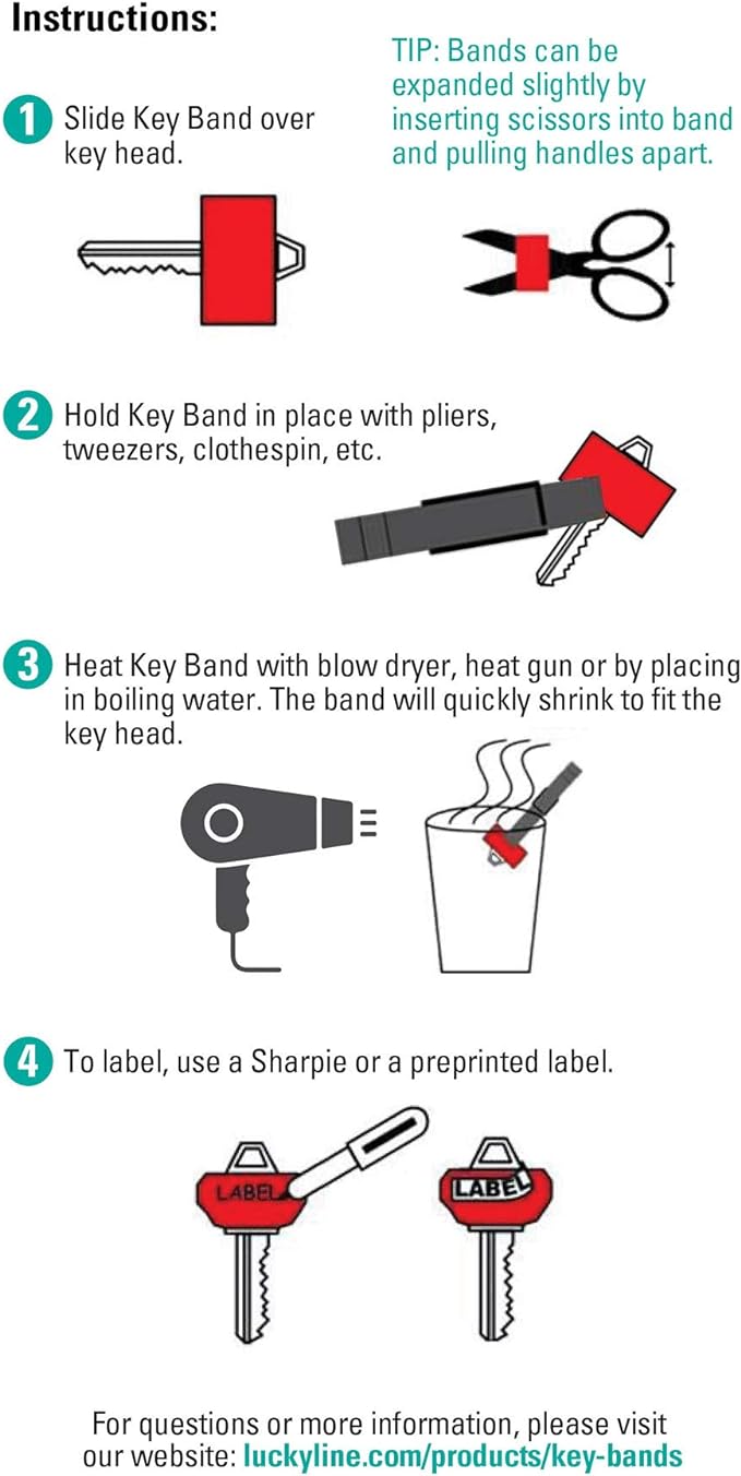 Lucky Line Colorful Key Bands - Key Identifiers (17208) Large 8pk