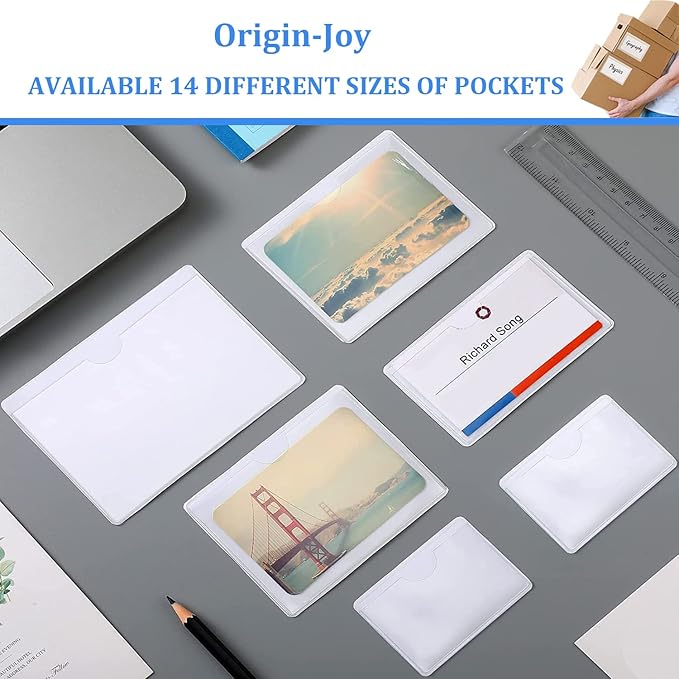 Origin-Joy 25 PCS Self-Adhesive Index Label Pockets, Clear Plastic Peel & Stick Card Holders with Top Open for Loading (6.75 x 3.5 inch)