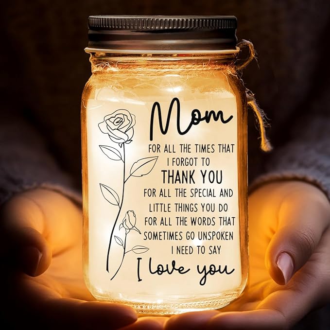 Mason Jar Night Light for Mom from Daughters, Sons, Kids, Christmas Gifts For Mom Grandma, Sentimental Best Mom Gifts for Women, Centerpiece Table Decorations, Home Decoration Lights