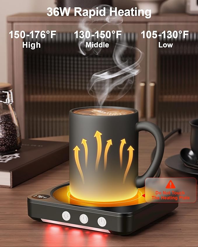 Mug Warmer - 36W Coffee Mug Warmer for Desk with Temperature Display, 2-12Hrs Auto Shut Off, Smart Candle Warmer - Ideal Coffee Gifts Accessories Keep Beverages Coffee Warmer (Black)