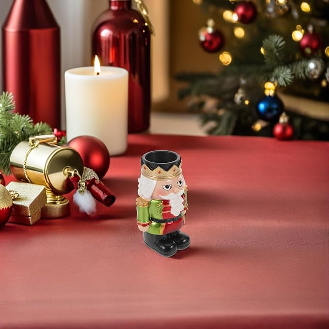 LOGOFUN Nutcracker Candle Holder Christmas Figurine Taper Candlestick Fireplace Xmas Holiday Decoration