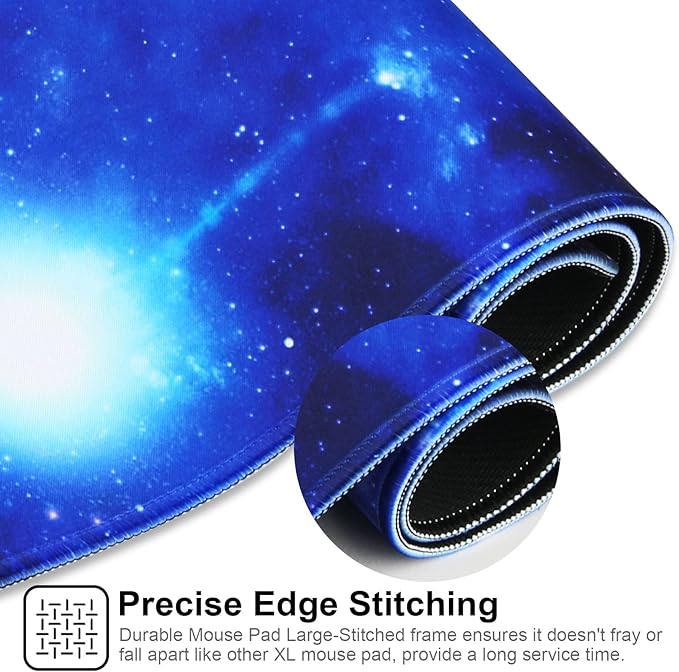Large Gaming Mouse Pad with Stitched Edges,[27.5x11.8In] Extended Blue Space Mouse Pad with Non-Slip Natural Rubber Base for Gamer/Desktop/Office/Home 70x30 Bluespace04