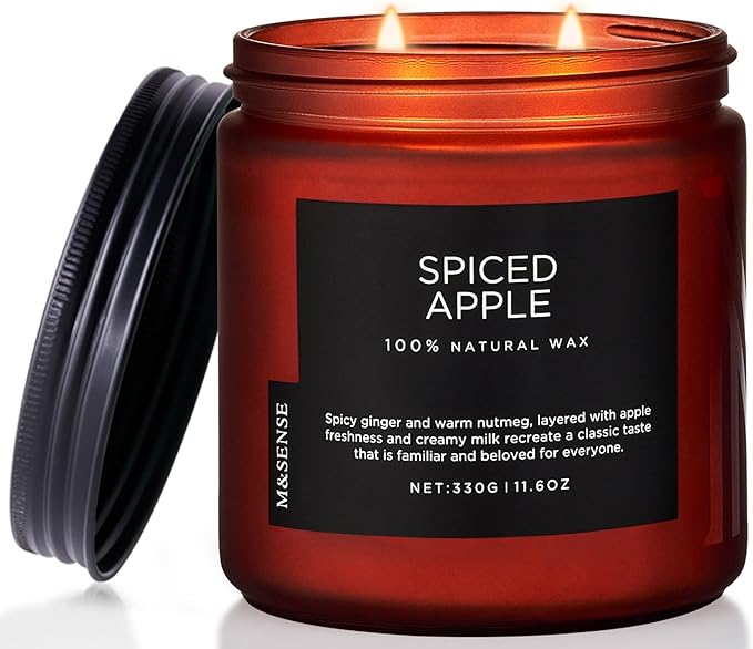 M&SENSE Spiced Apple 2 Wick Fall Scented Candle, 11.6oz Natural Soy Wax Candle for Autumn Decor, Up to 70 Hours Burn Time, Strong Fall Scented Candle Gift for Christmas Holiday Celebration