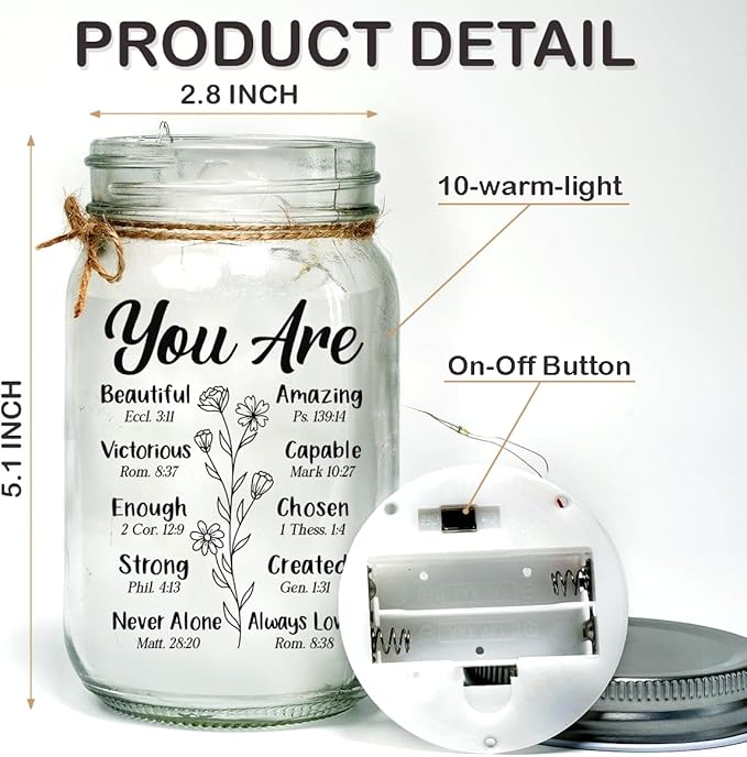 Christian Mason Jars Night Light, Christmas Birthday Gifts for Christians Women Faith Bible Religious Catholic Spiritual Gift for Women Prayer, Christmas Decorations, Best Mom Ever Gifts
