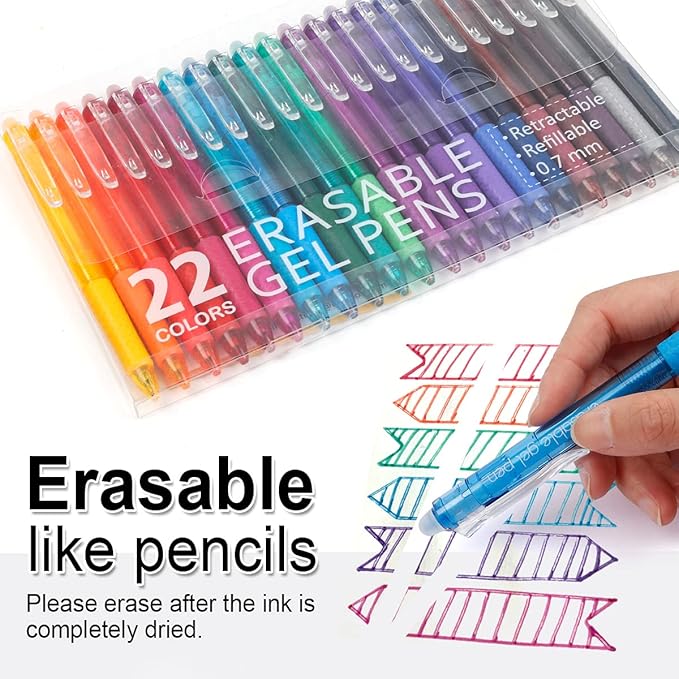 Vanstek 22 Colors Retractable Erasable Gel Pens Clicker, Fine Point(0.7), Make Mistakes Disappear, Premium Comfort Grip for Drawing Writing Planner and Crossword Puzzles