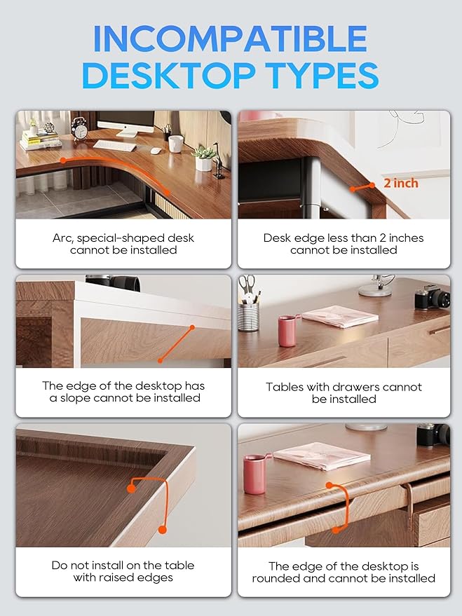 NODOCA No Drill Under Desk Cable Management Tray, 17'' Wire Management, Punch-Free Clamp on, Metal Cable Tray, Wire Organizer Under Desk, Under Desk Basket for Office and Home, Black(2 Packs)