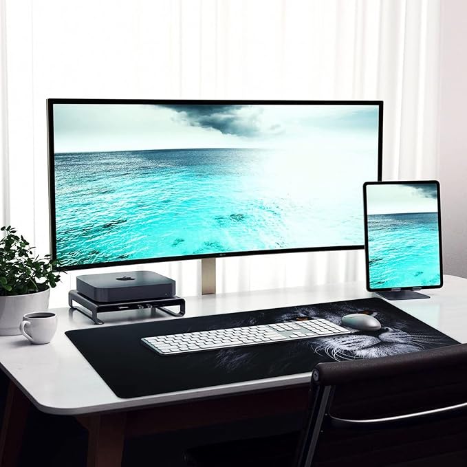 Large Gaming Mouse Pad with Stitched Edges,[27.5x11.8In] Extended Black Lion Mouse Pad with Non-Slip Natural Rubber Base for Gamer/Desktop/Office/Home 70x30 Blion02