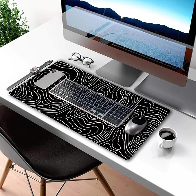 Large Gaming Mouse Pad Extended XXL(900 * 400 * 3MM) Mouse Mat Long Desk Pad with Stitched Edges for Keyboard Home Office Gaming Work Big Desk Pad,Black Topographic