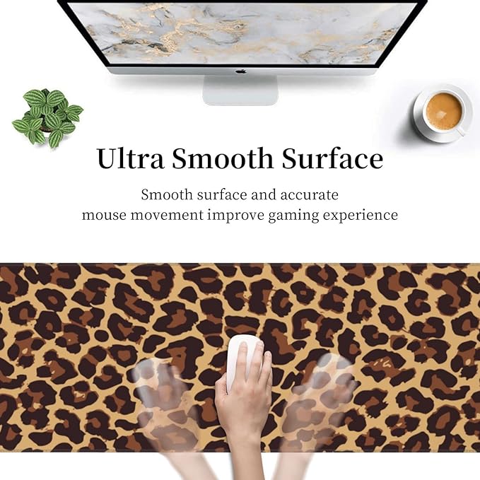 Leopard Print Gaming Mouse Pad Non Slip XL Large Mousepad Stitched Edge Rubber Base Desk Mat for Laptop PC Computer