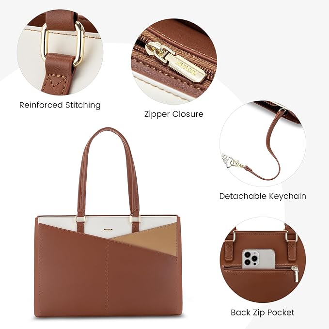 LOVEVOOK Laptop Tote Bag for Women, Office Work Bag Briefcase fit for 15.6 inch Laptop, Large Capacity Teacher Computer Bag Handbag Brown/Apricot/Beige