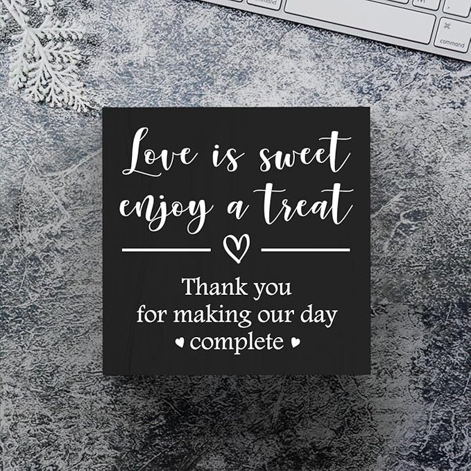 Love is Sweet Enjoy a Treat Wooden Box Sign Decorative Wedding Party Dessert Table Wood Box Sign Home Decor Rustic Square Desk Decor Sign for Shelf 5 x 5 Inches-502
