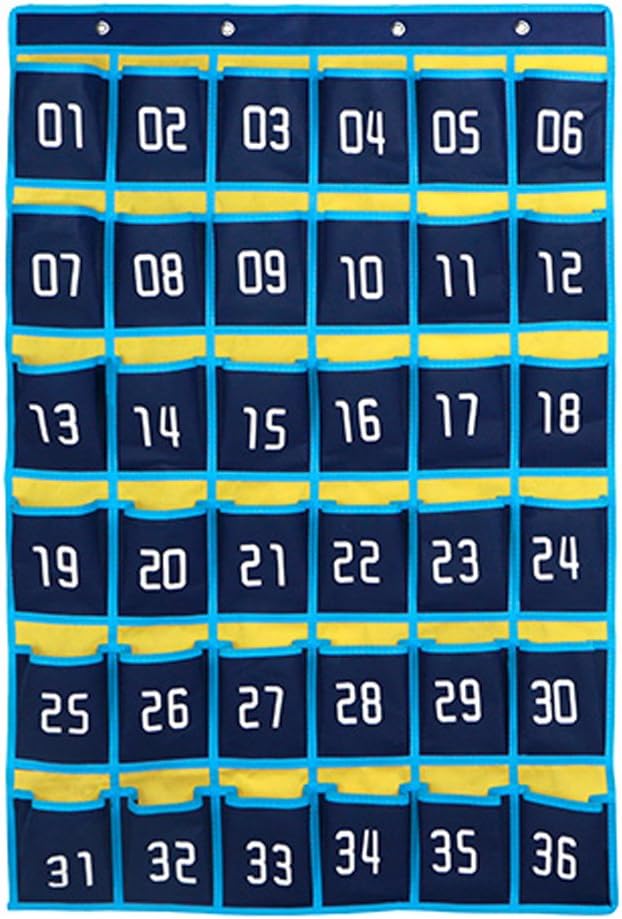Loghot Numbered Classroom Sundries Closet Pocket Chart for Cell Phones Holder Wall Door Hanging Organizer (36 Pockets Blue)