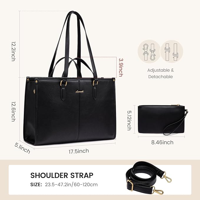 LOVEVOOK Laptop Bag for Women,17.3 inch Work Bags with Clutch, Vintage Leather Laptop Tote Bag,Computer Bag Laptop Purse, Briefcase Tote Bag Shoulder Bag Handbag for Business Office Teacher