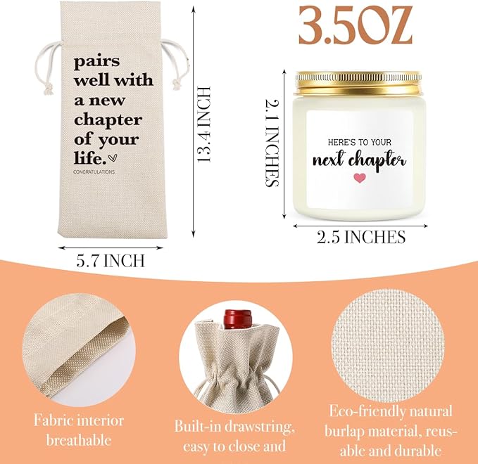 New Chapter Wine Bag Scented Candles Set New Beginnings Gifts for Women Men Farewell Gifts for Friends Going Away Gifts for Coworkers Women Men Moving Away Gifts for Friends New Teacher Gifts