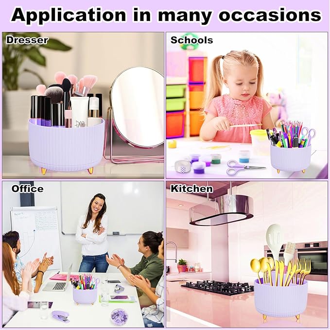 Desk Organizers and Accessories Set with 360-Degree Rotating Pen Holder, Tape Dispenser, Stapler, Staple Remover, 1000 Staples, Tape, Clips Set, Ruler, Scissor, Pen