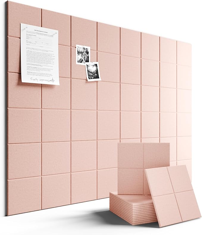 Large Felt Bulletin Board 48" x 36" Cork Board Alternative-12 Pack with 70 Safe Removable Adhesive Tabs, Cork Boards for Walls Cork Board for Home Office Classroom Pin Board-Coral