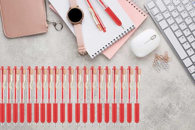 Aozora 20 Pack Red Gel Pens Fine Point Smooth Writing Pens Retractable Red Ink Pen with Soft Grip 0.5mm Quick Dry Office School Supplies Gold Clip