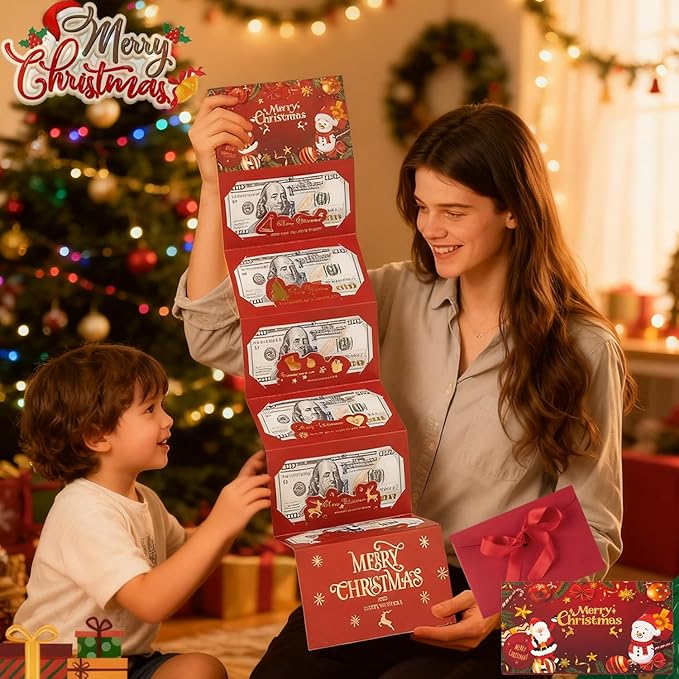 Christmas Cash Gift Envelopes 6 Slots, 2026 Upgrade Christmas Cash Gift Envelope, Surprise ChristmasGift Card Holder for Checks or Cards (Style-A)