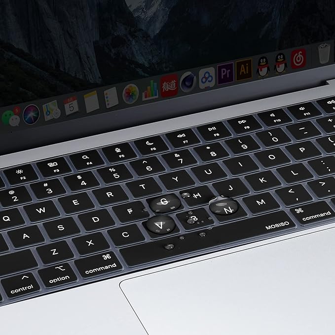 MOSISO Keyboard Cover Skin Compatible with MacBook Air 15 inch M3 A3114 M2 A2941/Air 13.6 A3113 A2681/Pro 14/16 M4 M3 M2 M1, Black