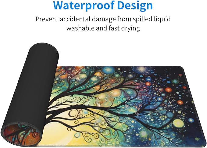 Large Gaming Cosmic Tree Design Mouse Pad 31.5 x 12 Inch, Non-Slip Base, Water Resistant, Ideal for Gamers, Office & Home