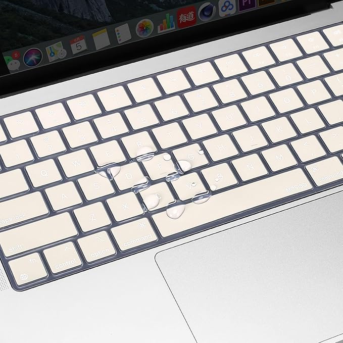 MOSISO Keyboard Cover Skin Compatible with MacBook Air 15 inch M3 A3114 M2 A2941/Air 13.6 A3113 A2681/Pro 14/16 M4 M3 M2 M1, Beige
