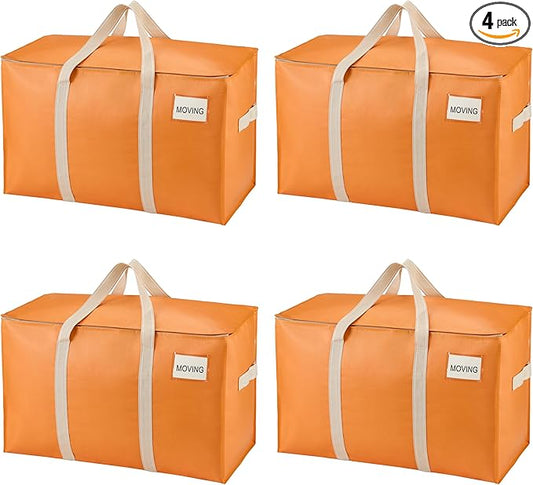 VENO 4 Pack Moving Bags, Heavy Duty, Moving Boxes Alternative, Packing Storage Supplies, Dorm Room Essentials with Zipper for Clothes, Extra Large Packaging Totes (Seasonal Autumn Orange, 4 Pack)