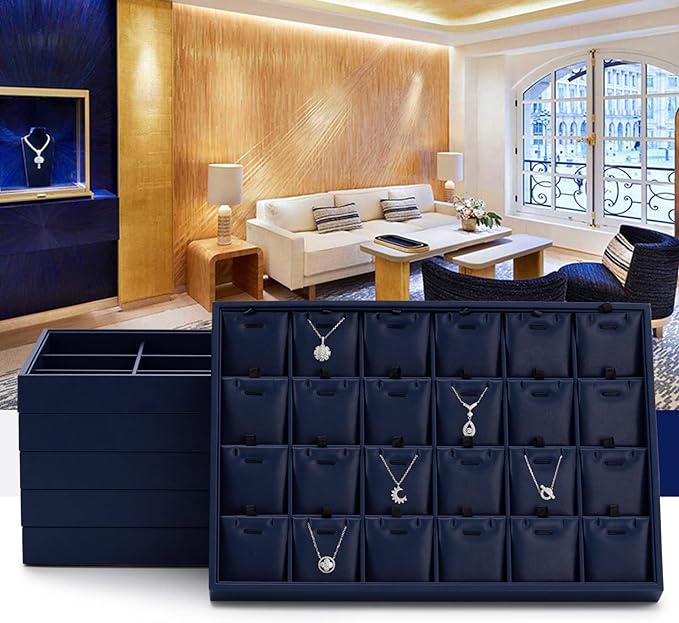 Oirlv Stackable 24 Gird Necklace Organizer Tray with Removable Jewelry Cards Necklace Pendant Jewelry Drawer Organizer