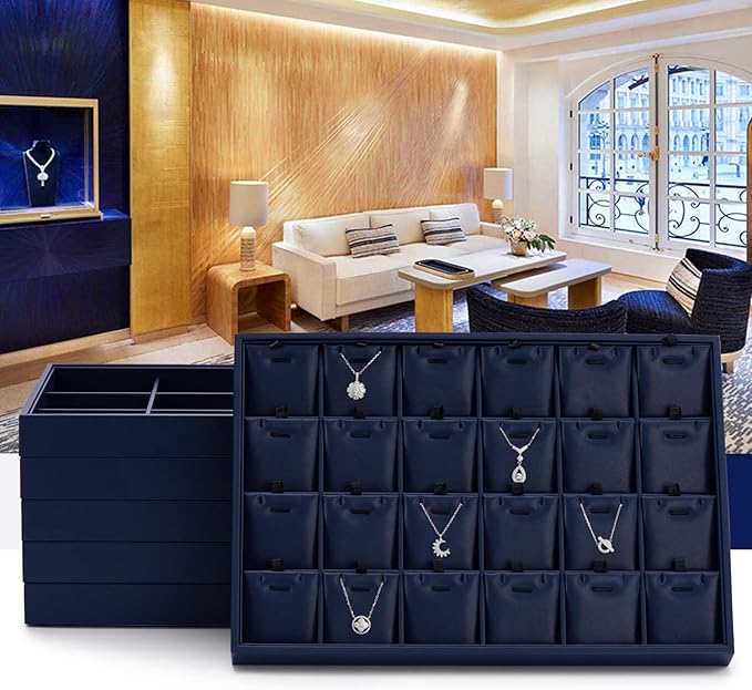 Oirlv Elegant Blue Jewelry Display Tray Stackable Jewelry Trays Jewelry Drawer Organizer Rings Earrings Necklace Storage