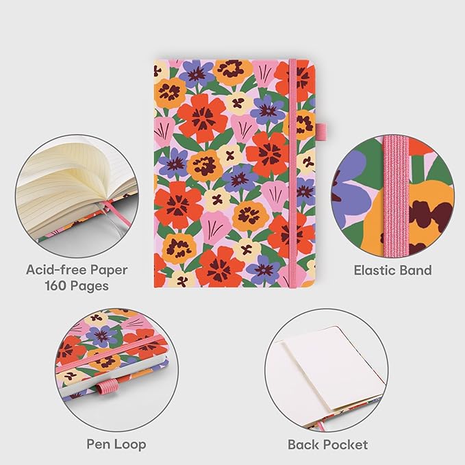 &And Per Se Lined Journal Notebook for Women&Men with Pattern, 160 Pages 100GSM Thick Paper, A5 Hardcover Journals for Writing(Elegant Florals)
