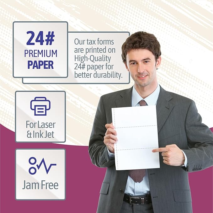 NextDayLabels - W-2 3-Up Employee Tax Forms, Instructions on Back" for 2025, for Laser/Inkjet Printer. Compatible with QuickBooks and Accounting Software ETC. (Pack of 50 Sheets & Envelopes)