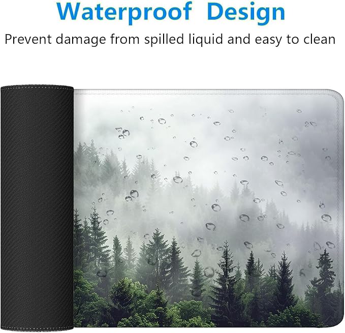 Misty Forest Gaming Mouse Pad Desk Pad Nature Fir Tree Woodland Large Gaming Mouse Mat with Stitched Edges,Non-Slip Waterproof Rubber Base Mous Mat Office Computer Keyboard Laptop Home 31.5"x11.8"