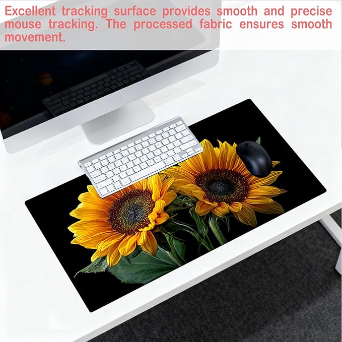 Nuxovilar Professional Large Mouse Pad & Computer Game Mouse Mat (35.4x15.7IN, Bright Sunflower Bouquet Art) (90 * 40cm Sunflower Bouquet)