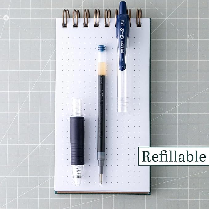 G2 Retractable Premium Gel Ink Roller Ball Pens Extra Fine Point (.5mm) Black Ink 5 pack; Refillable & Premium Comfort Grip Bundle with Plastic Reusable Pouch