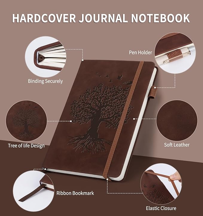 Lined Journal Notebook for Women Men, A5 Hardcover Leather Journals for Writing, 200 Pages Thick Paper, Daily Journal Notebook for Work, School, Note Taking, Business, Travel, College Ruled