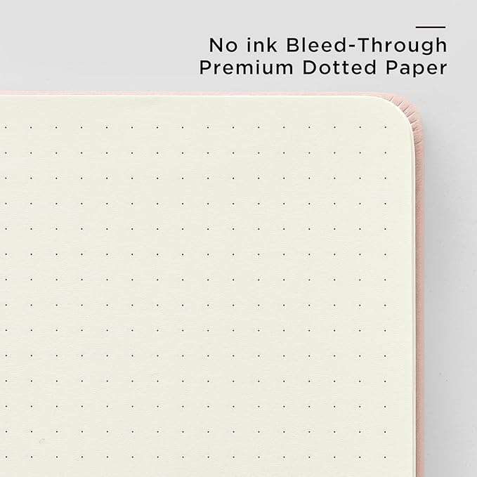 &And Per Se Dotted Journal Notebook, A5 Hardcover Leather Bullet Dotted Journal, 160 Pages 100 gsm Thick Paper，3 Sheets of Stickers Included - 5.7'' x 8''（Pink）