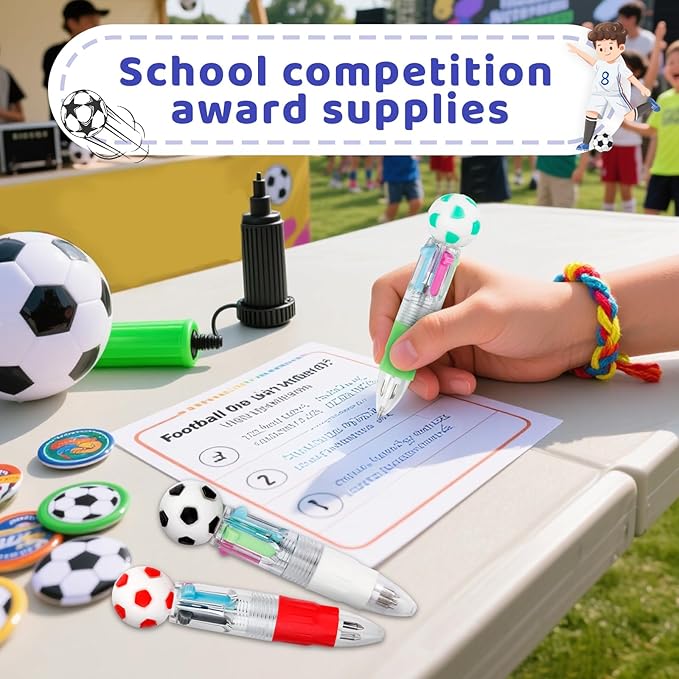 CZWZ 30Pcs Mini Multicolor Pens in One 4-in-1 Cute Pens Bulk for Kids, Ballpoint Pen for Birthdays and Children's Parties, Fun Gifts Assorted Ink Kawaii Pen(Soccer)