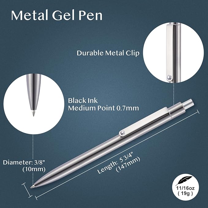 LINFANC 5 Pcs Gel Pens Ballpoint, Metal Barrel Medium Point 0.7 mm Quick Dry Black Ink Cute Pens for Journaling, Smooth Writing Gel Pen, Cute School Supplies Office Supplies Gifts for Men