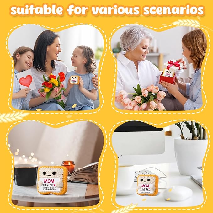 Mothers Day Pun Gift for Mom from Daughter Son- Handmade Cute Loaf Crochet Toast - I Love You Funny Presents for Moms Bonus Mamas Mother-in-Law Birthday, Valentine's Christmas Stocking Stuffers