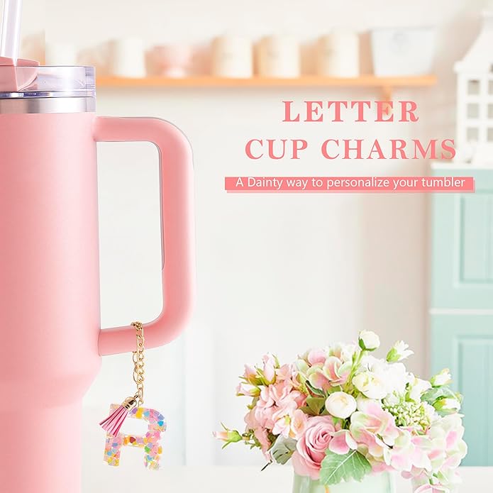 Letter Charm Accessories for Stanley Cup 1 PCS Cute Initial Keychain Handle Charm for Stanley Tumbler for Women