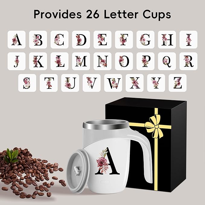 Personalized Initial Magnetic Stirring Coffee Mug Stainless Insulated Travel Cup Mother Best Mama Mom Daughter Son Christmas Present Valentines Birthday Groom Bride Day Mother In Law Special Gifts,K
