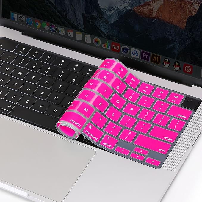 MOSISO Keyboard Cover Skin Compatible with MacBook Air 15 inch M3 A3114 M2 A2941/Air 13.6 A3113 A2681/Pro 14/16 M4 M3 M2 M1, Bright Rose